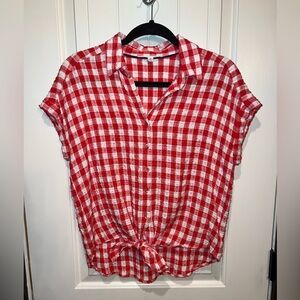 Jane + Delaney Red and White Gingham Tie-Front Button-Up Top - Women